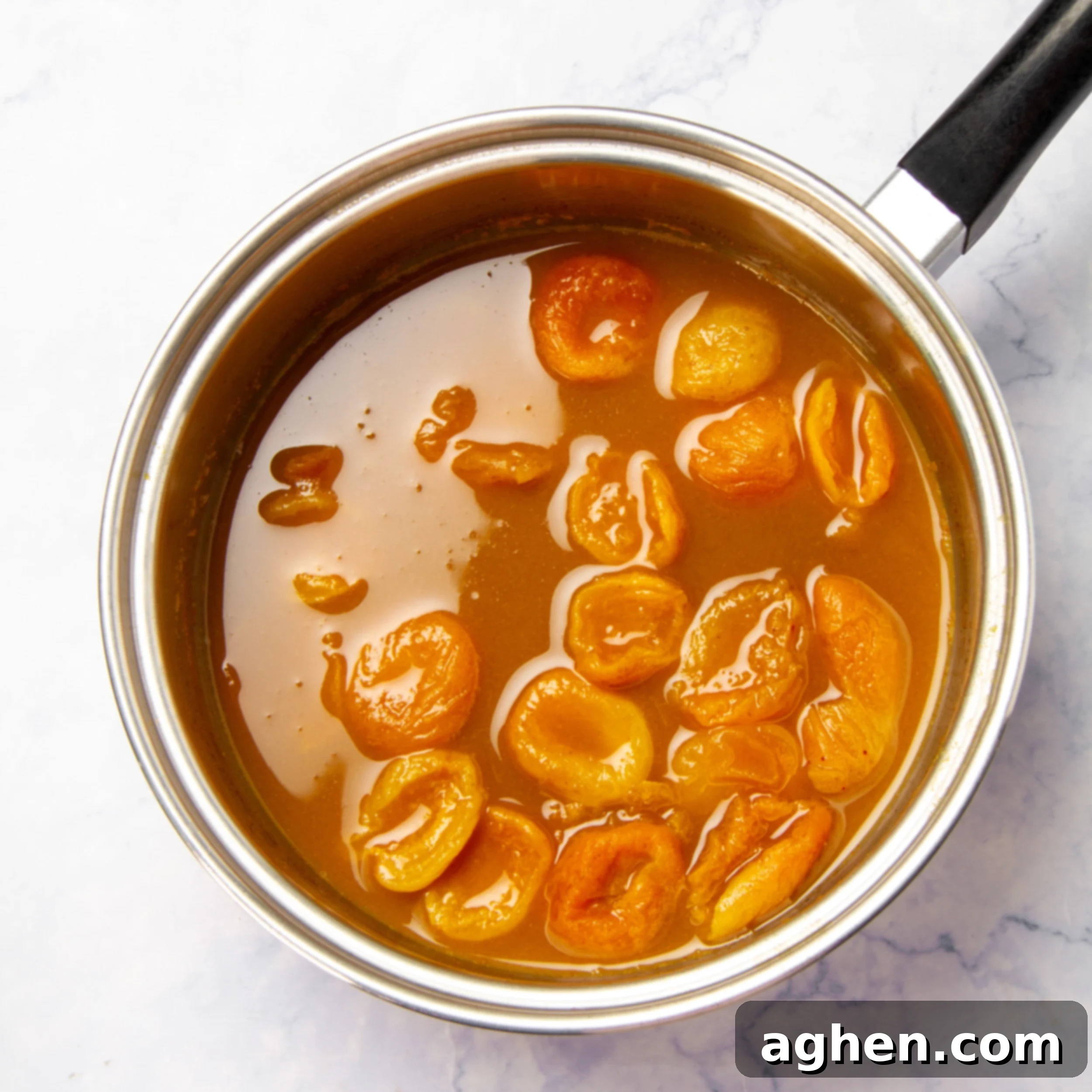 Weight Watchers Holiday Ham-Style Glazed Turkey 5 Peaches cooking down to make the glaze.