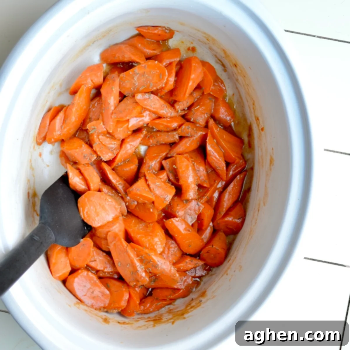 Slow Cooker Golden Candied Carrots 5 Cooked candied carrots with a thick glaze.