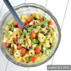 Smart Tortellini Salad 6 Tortellini salad in a glass bowl