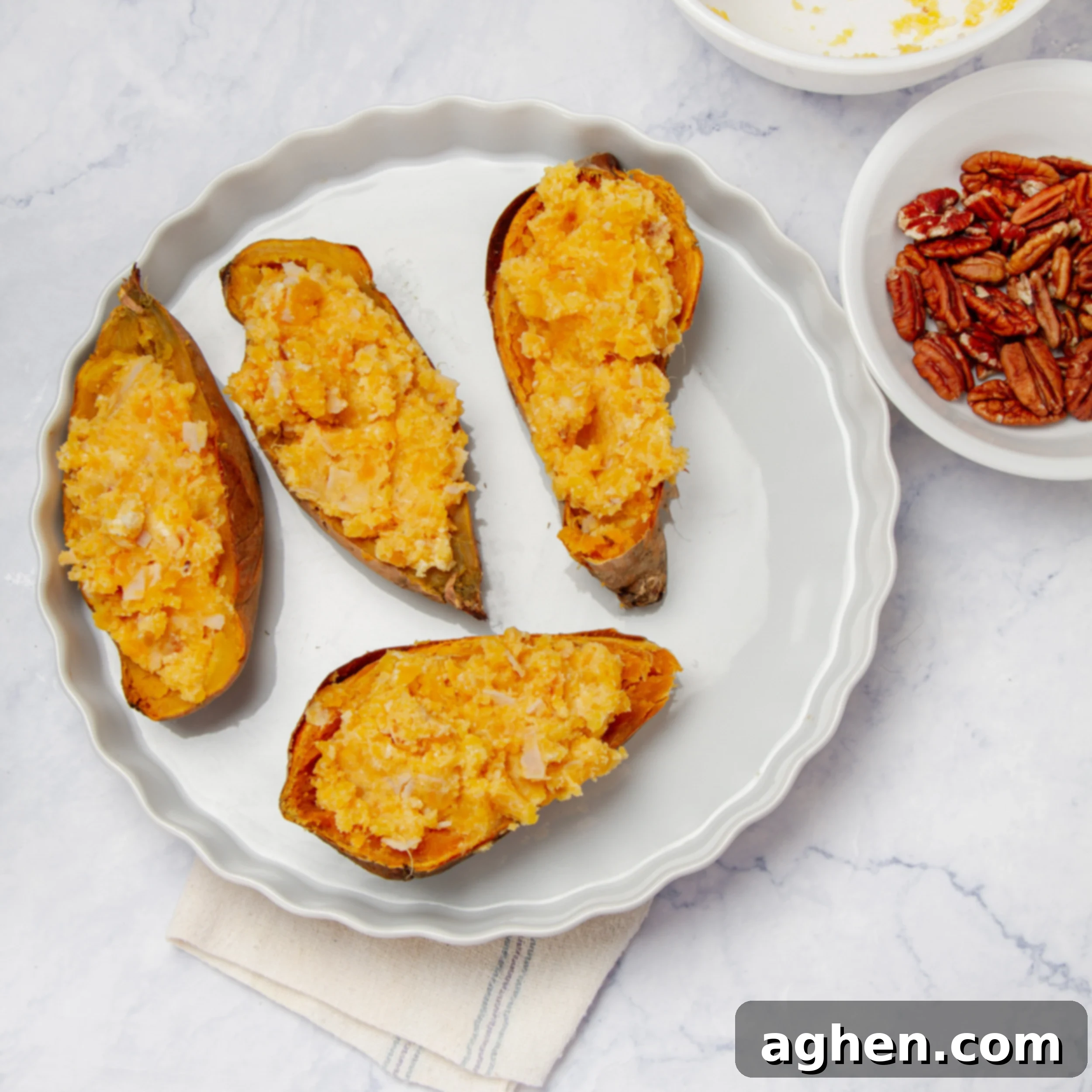 Ultimate Twice-Baked Sweet Potatoes 7 Cooked potato mixture returned to the potato skins before the second bake.