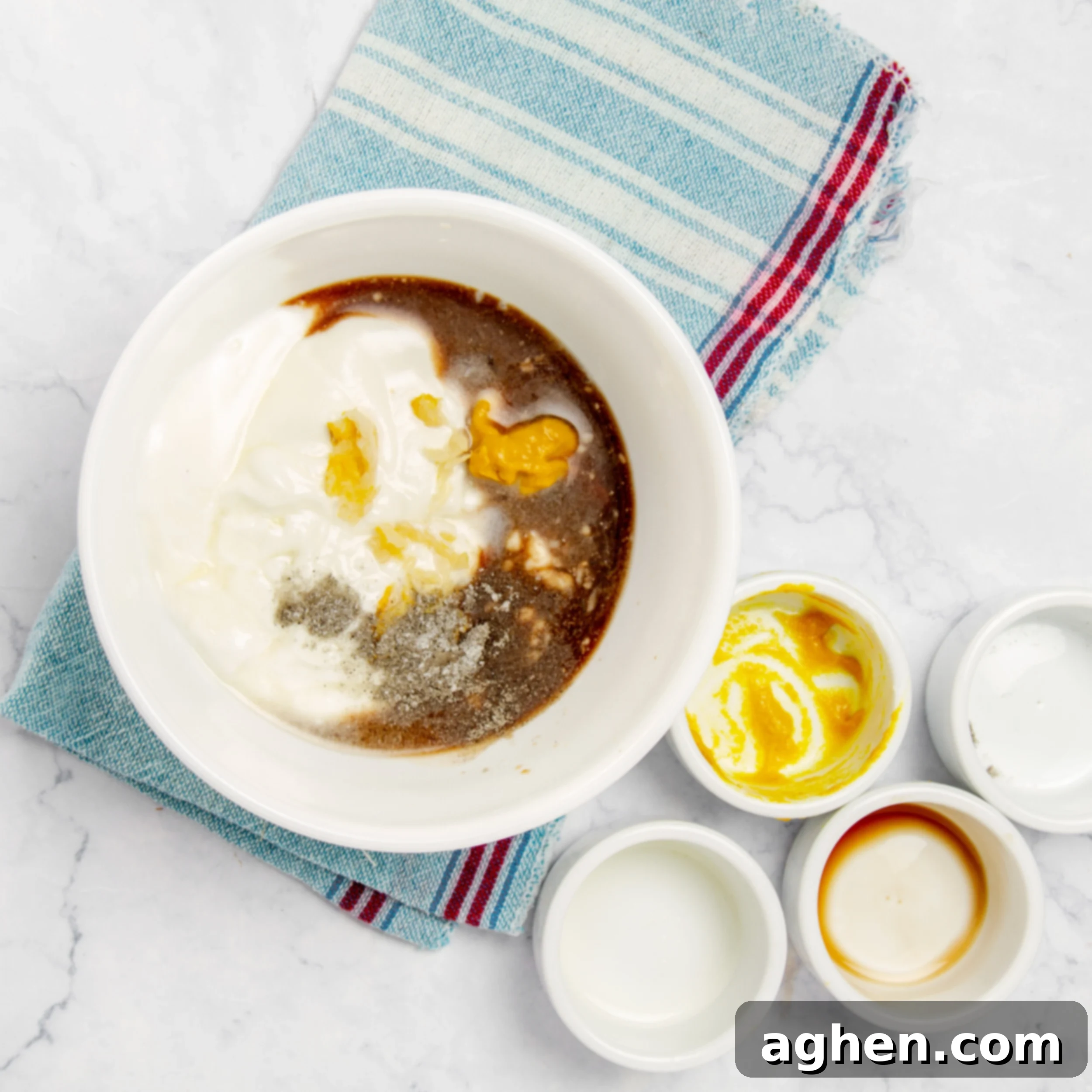 Weight Watchers' Iconic Chicken Caesar Pasta Salad 5 Mixing the Caesar dressing ingredient in a small bowl.