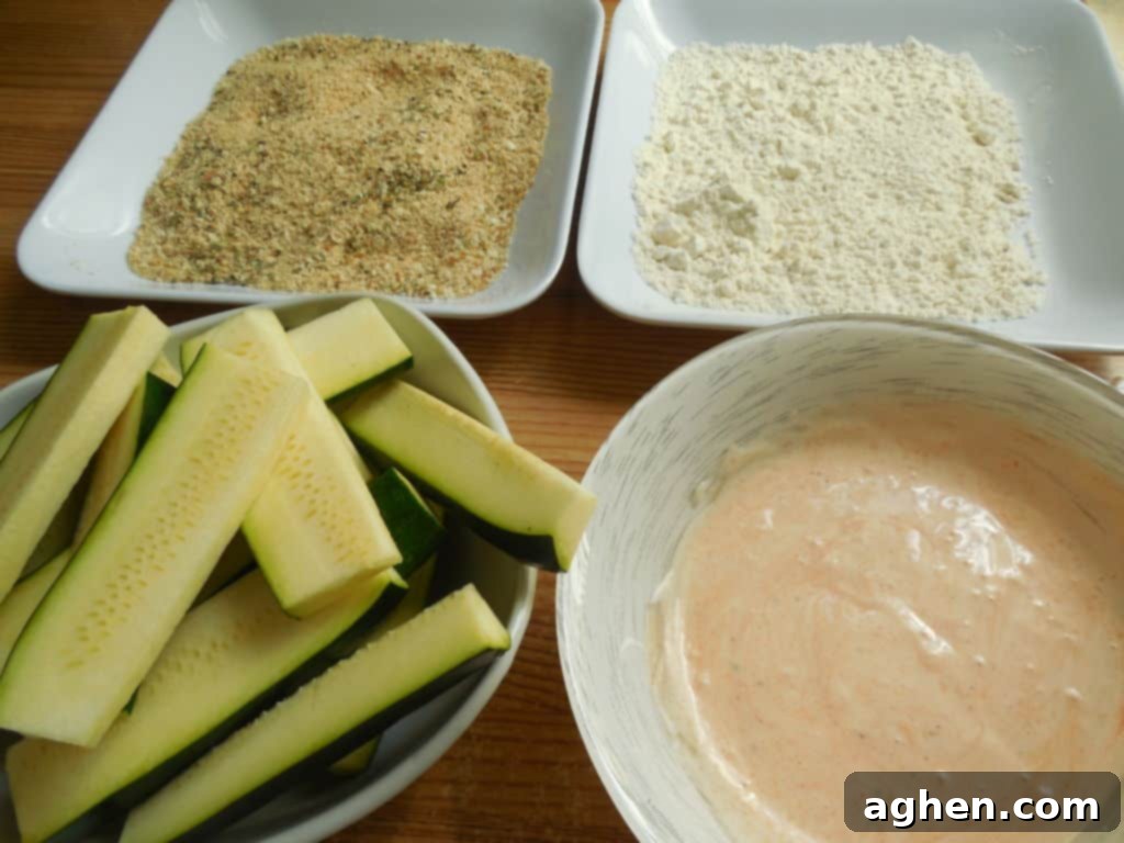 Kickin Ranch Zucchini Fries 4 Ingredients laid out for Spicy Ranch Zucchini Fries preparation