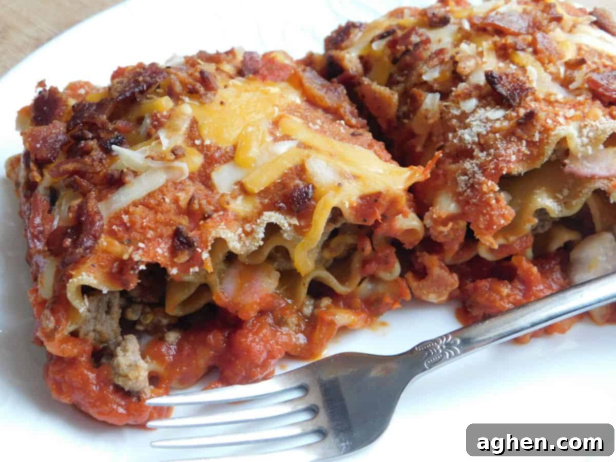 Ultimate Bacon Cheeseburger Lasagna Rolls 2 Delicious Bacon Cheeseburger Lasagna Rolls, ready to serve