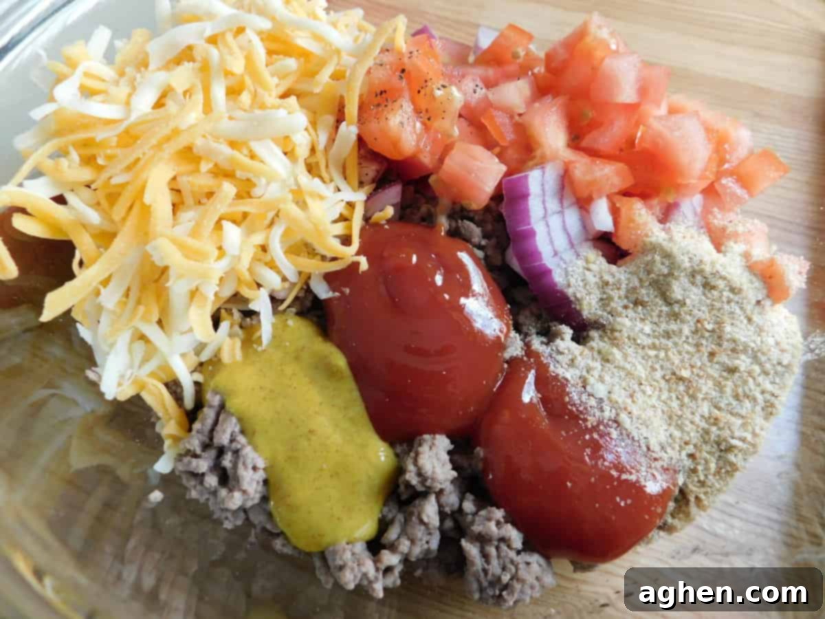 Ultimate Bacon Cheeseburger Lasagna Rolls 4 Ingredients for Bacon Cheeseburger Lasagna Rolls laid out on a counter